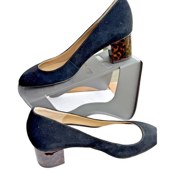 NWT Ann Taylor Lorene Black suede Pump animal print 2" Block Heel 6.5- 138$ - Picture 1 of 11
